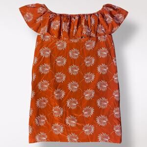 Madewell Red Palm Print Ruffle Off Shoulder Silk Mini Dress Size M Classic